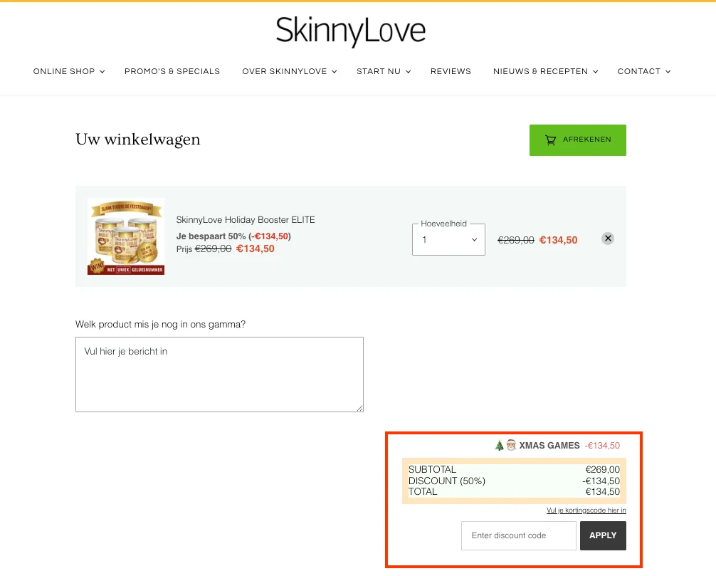 Hoe gebruik je de kortingscode - Skinnylove