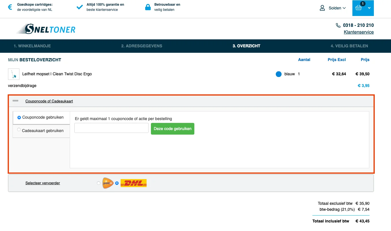 Hoe gebruik je de kortingscode - Sneltoner
