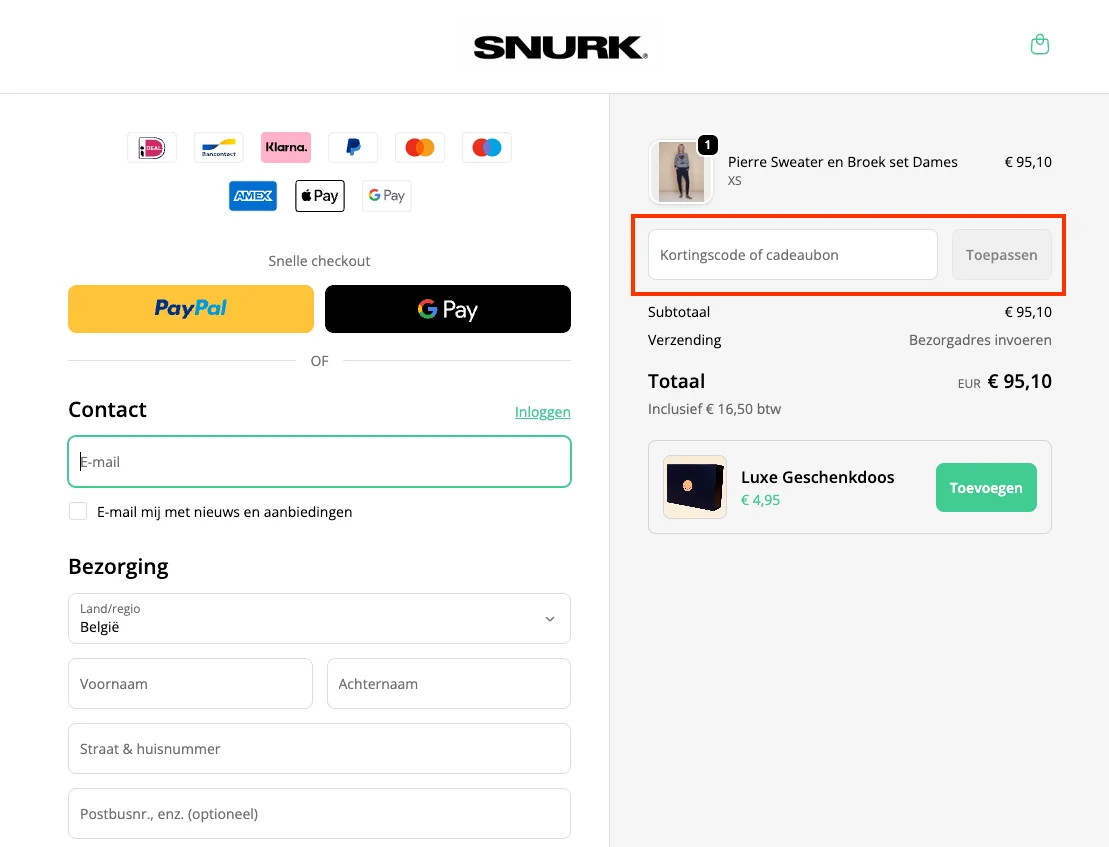 Hoe gebruik je de kortingscode - Snurk