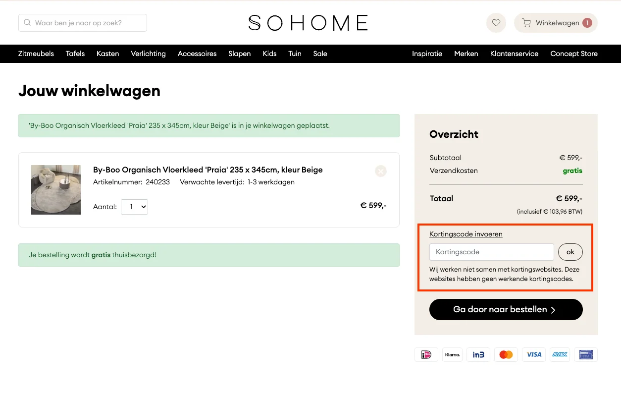 Hoe gebruik je de kortingscode - Sohome