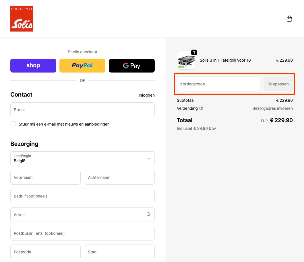 Hoe gebruik je de kortingscode - Solis