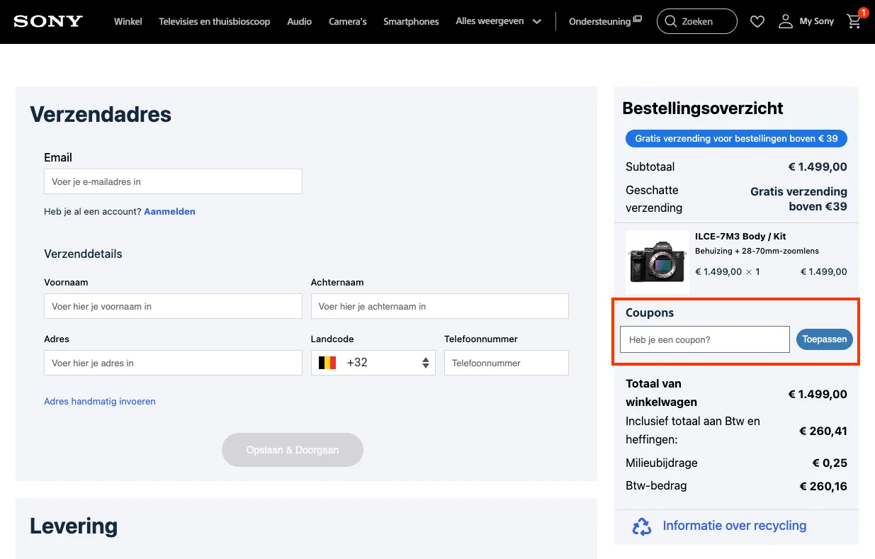 Hoe gebruik je de kortingscode - Sony