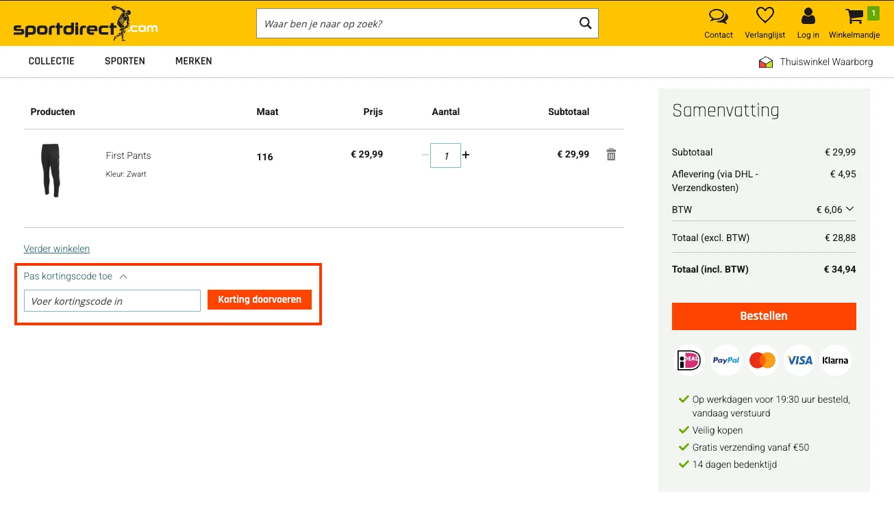 Hoe gebruik je de kortingscode - Sportdirect