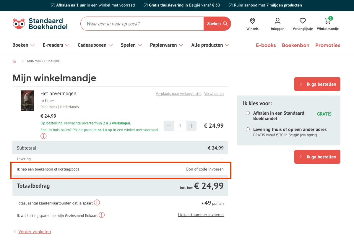Hoe gebruik je de kortingscode - Standaard Boekhandel