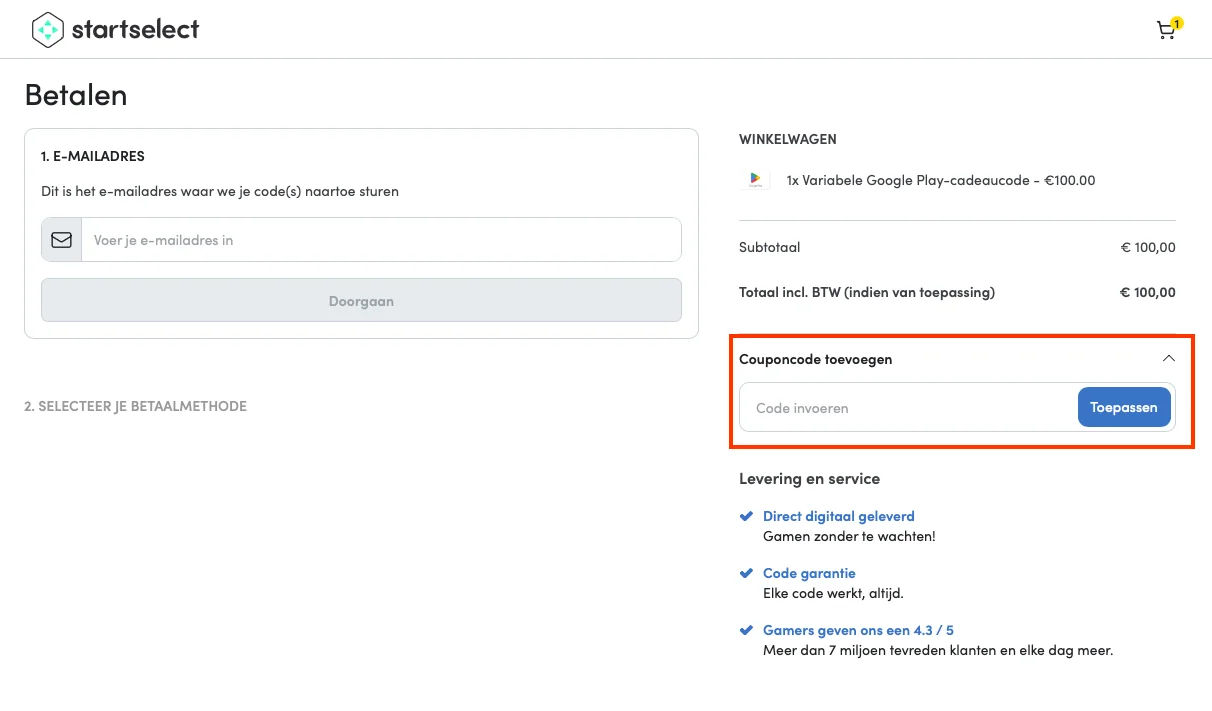 Hoe gebruik je de kortingscode - Startselect