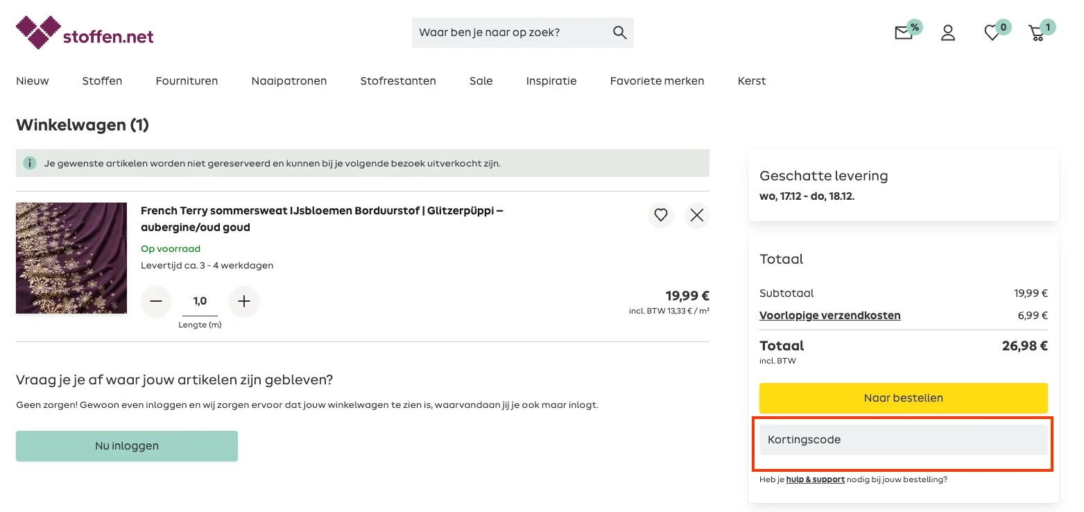 Hoe gebruik je de kortingscode - Stoffen