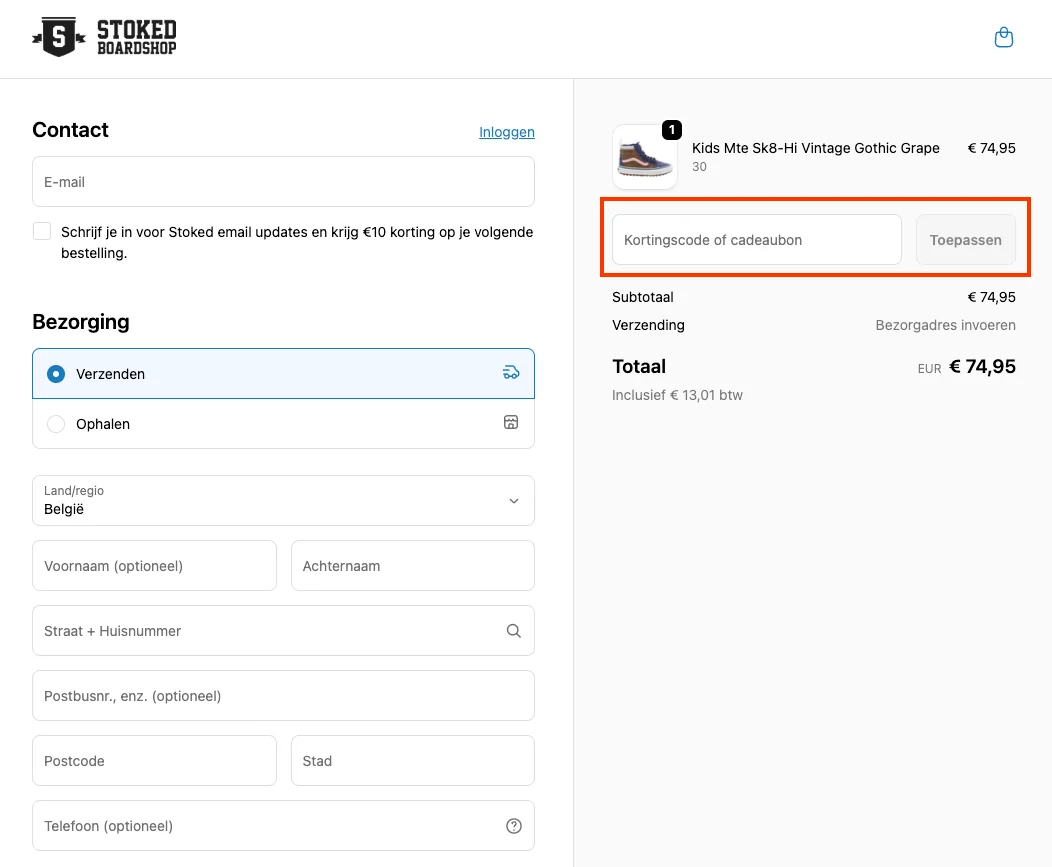 Hoe gebruik je de kortingscode - Stoked Boardshop