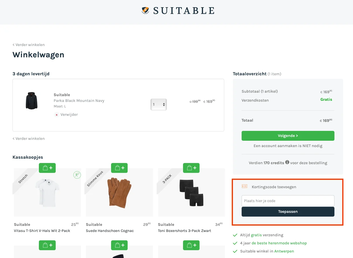 Hoe gebruik je de kortingscode - Suitable