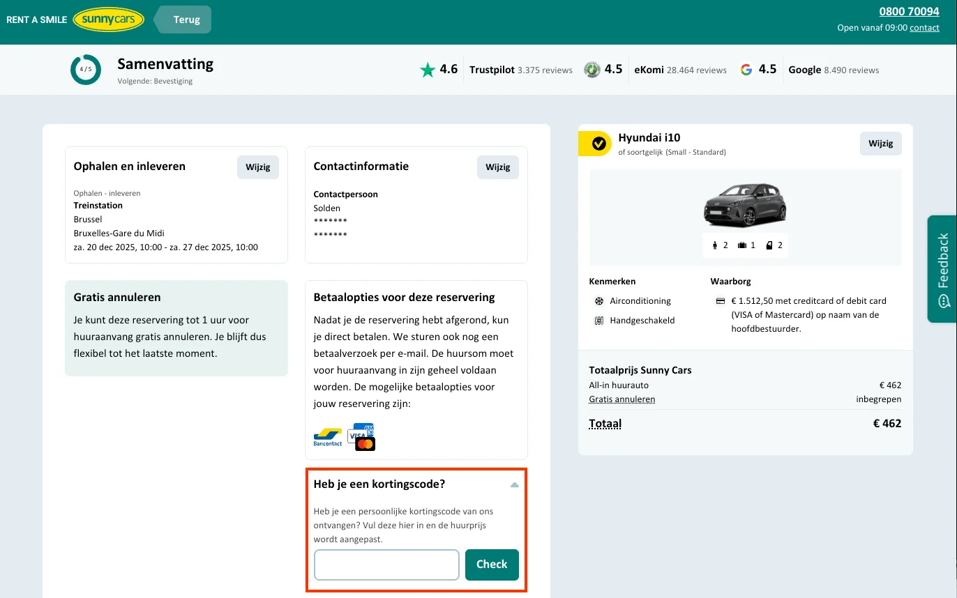 Hoe gebruik je de kortingscode - Sunny Cars