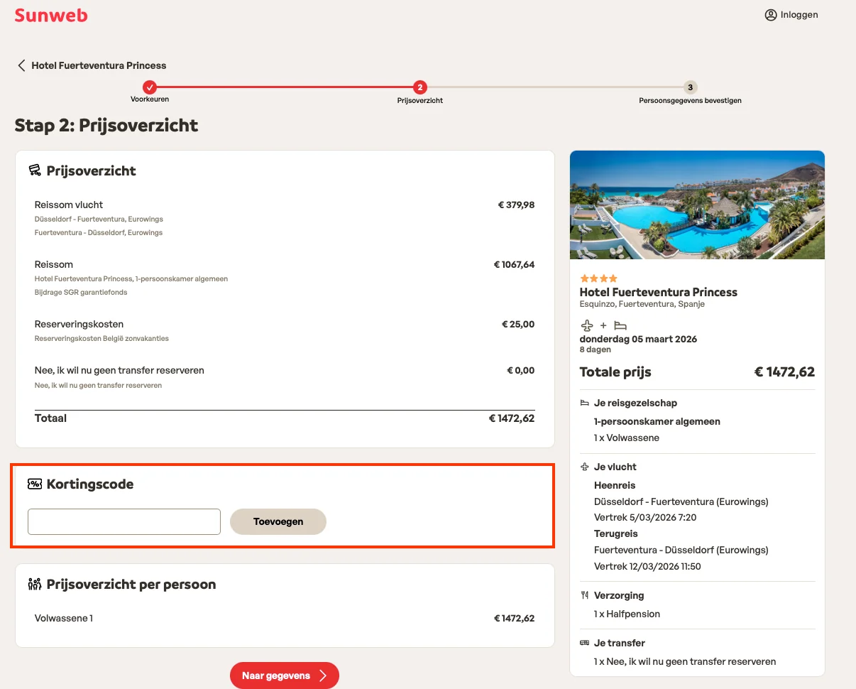 Hoe gebruik je de kortingscode - Sunweb