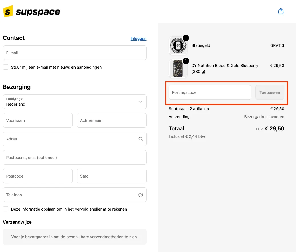 Hoe gebruik je de kortingscode - Supspace
