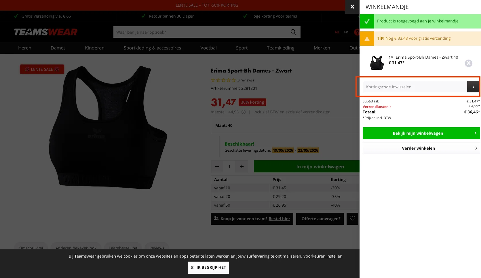 Hoe gebruik je de kortingscode - Teamswear