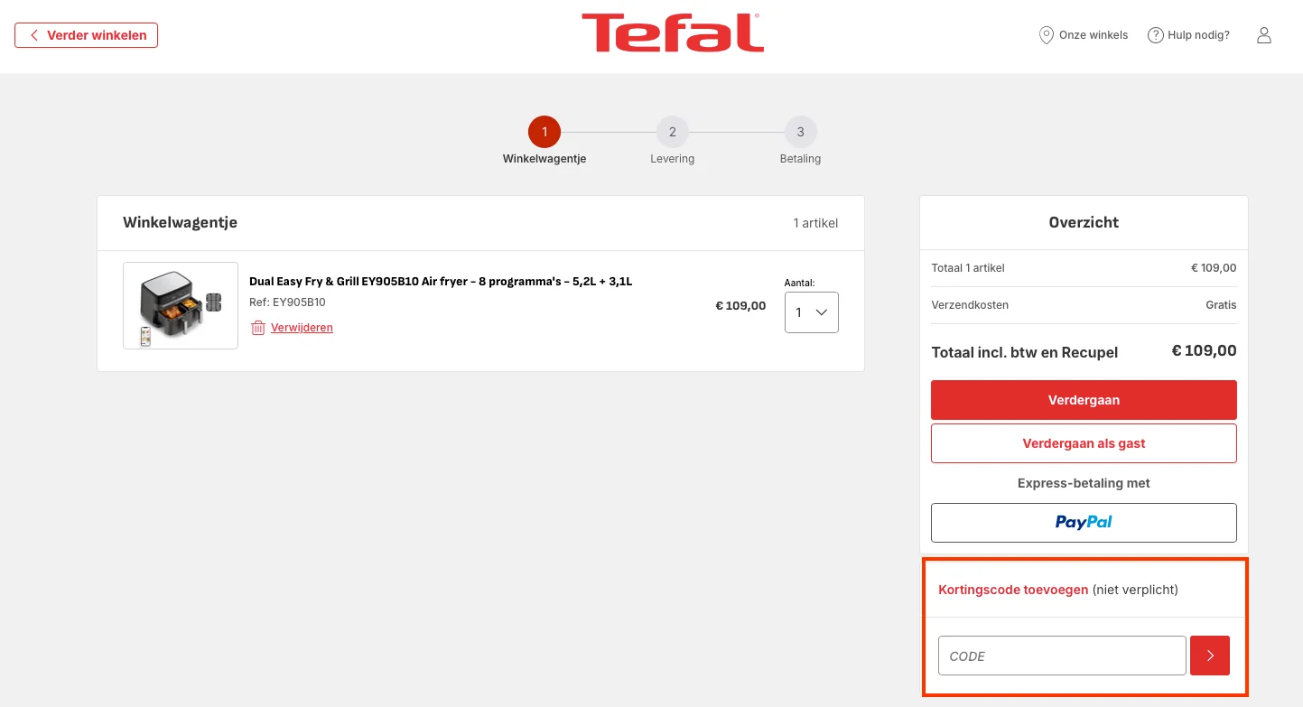 Hoe gebruik je de kortingscode - Tefal
