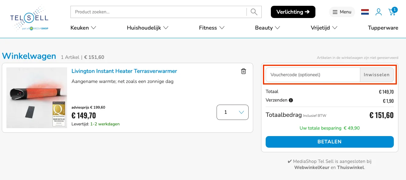 Hoe gebruik je de kortingscode - Telsell