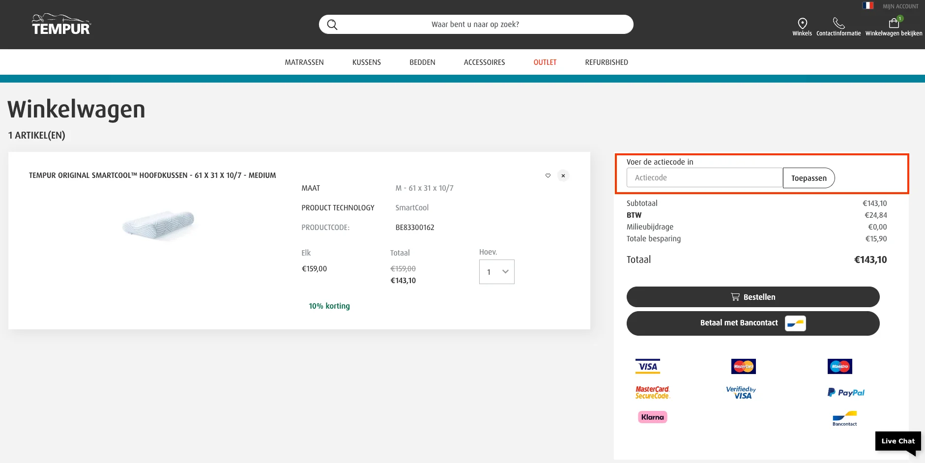 Hoe gebruik je de kortingscode - Tempur
