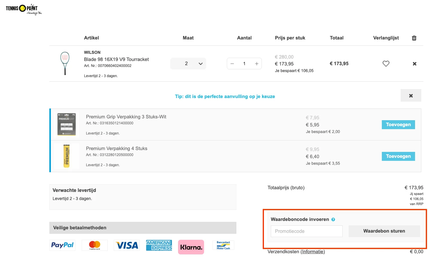 Hoe gebruik je de kortingscode - Tennis-Point