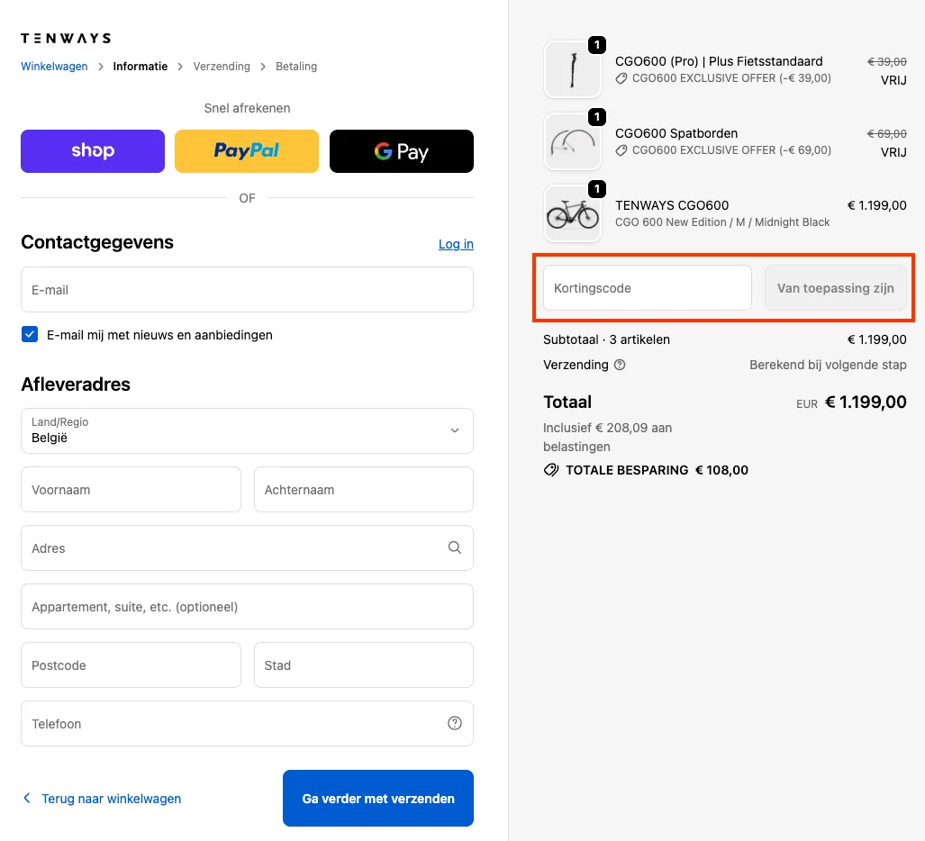 Hoe gebruik je de kortingscode - Tenways