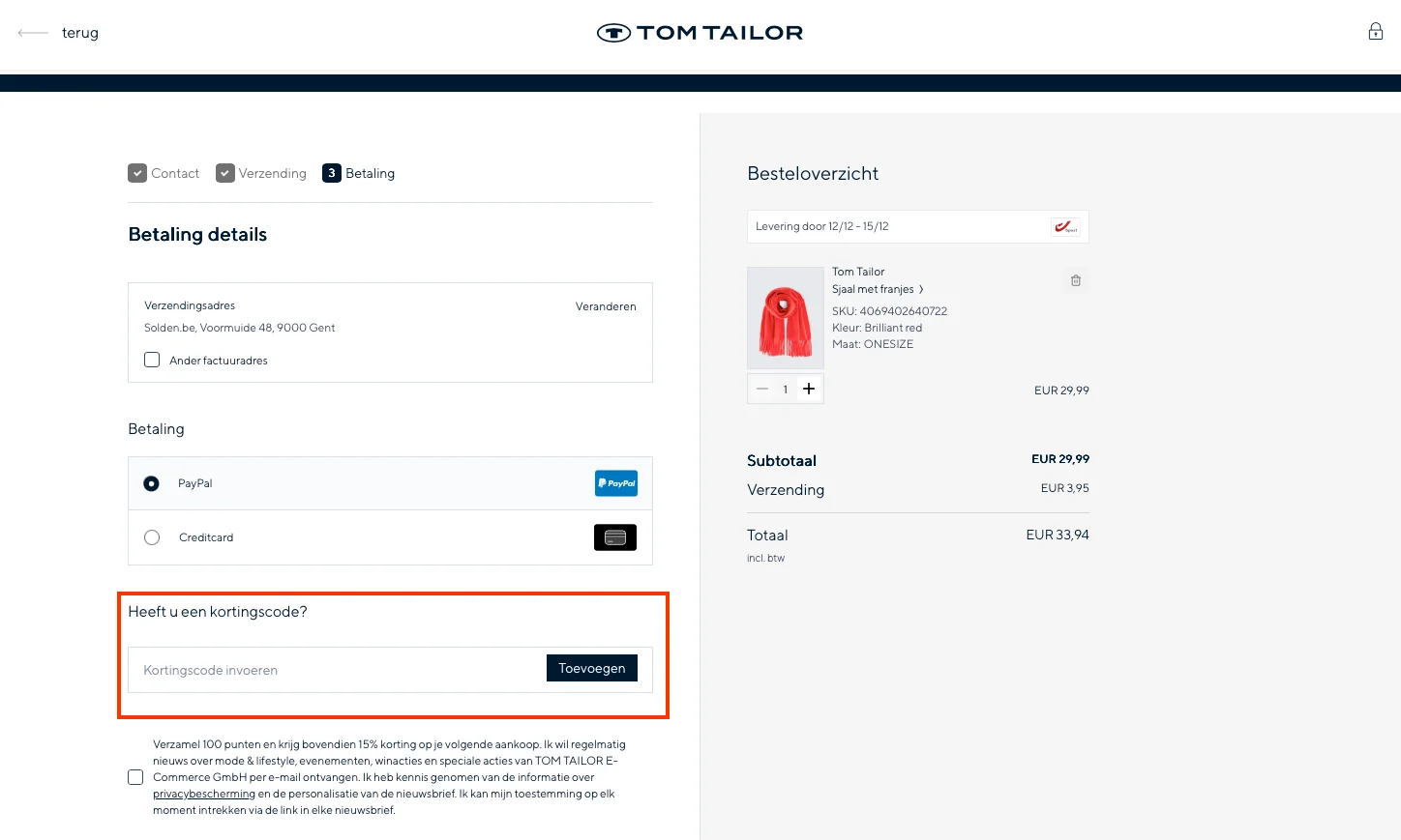 Hoe gebruik je de kortingscode - Tom Tailor