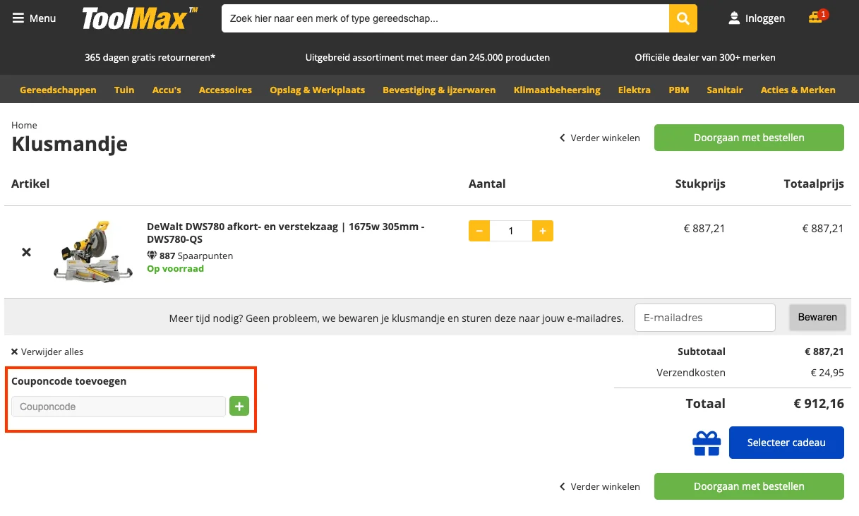 Hoe gebruik je de kortingscode - Toolmax