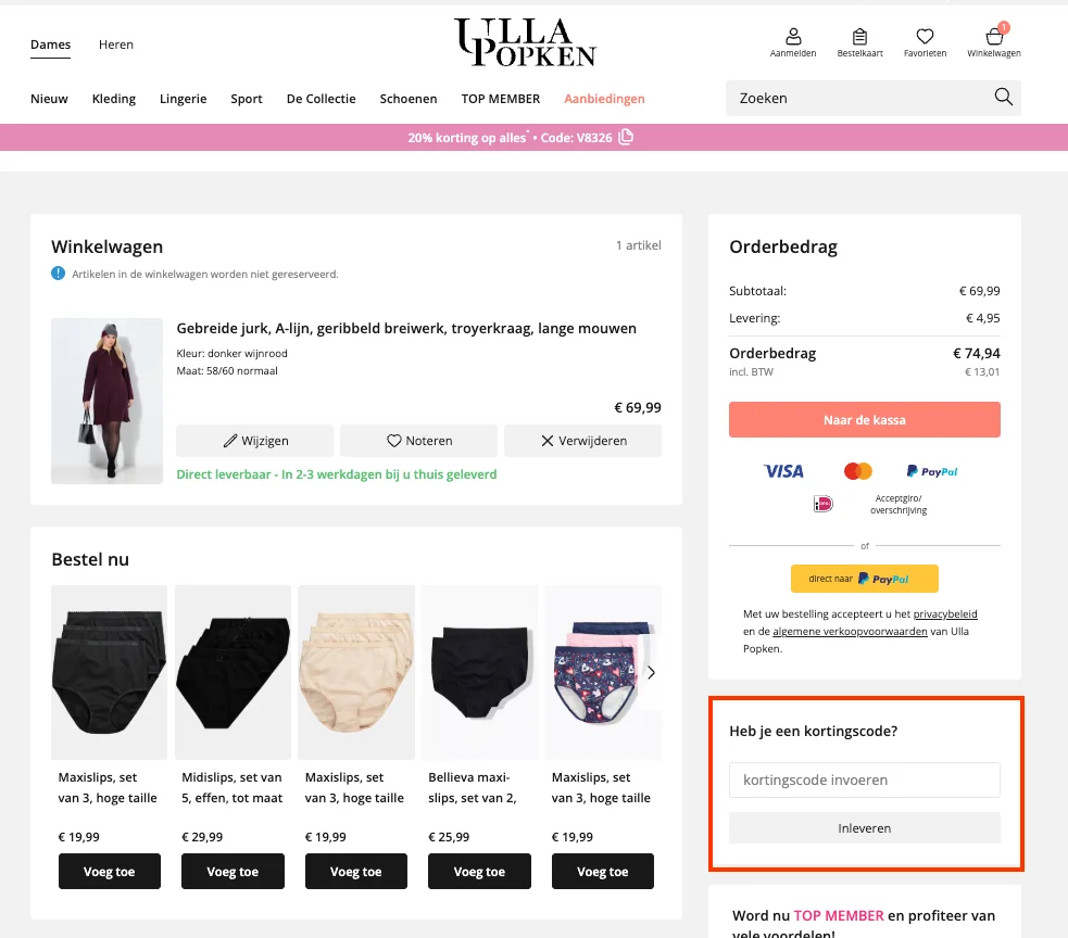 Hoe gebruik je de kortingscode - Ulla Popken