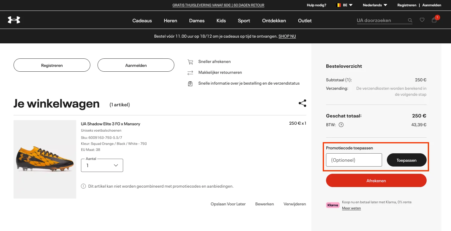 Hoe gebruik je de kortingscode - Under Armour