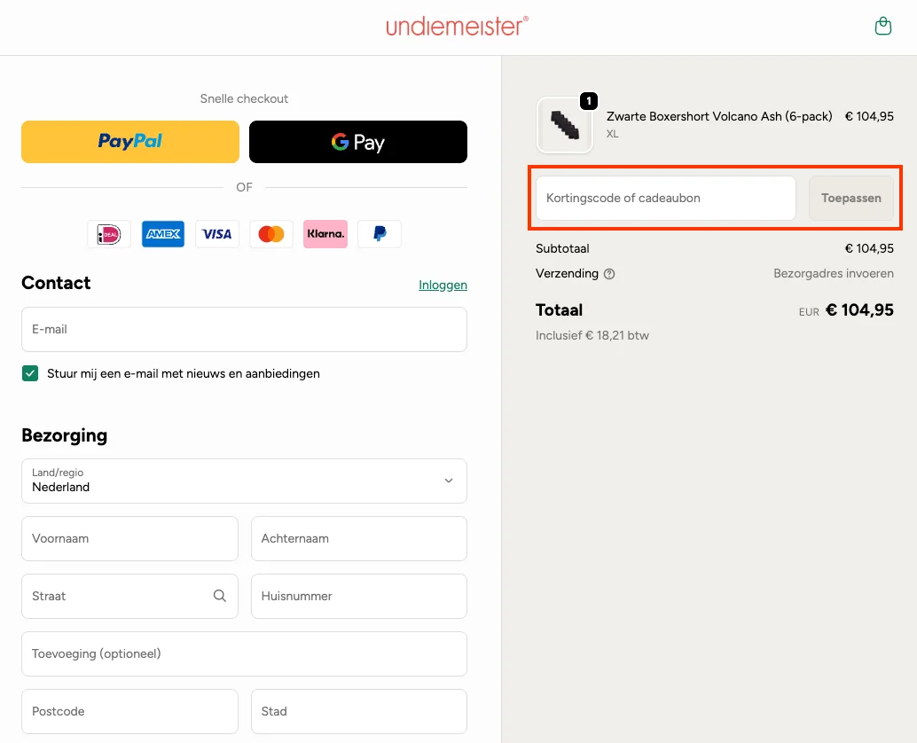 Hoe gebruik je de kortingscode - Undiemeister