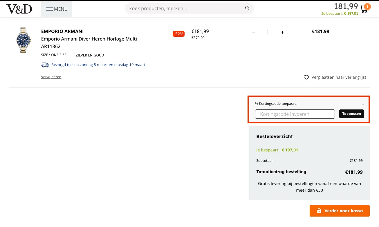 Hoe gebruik je de kortingscode - V&amp;D