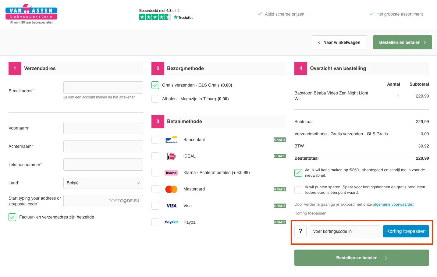 Hoe gebruik je de kortingscode - Van Asten Babysuperstore