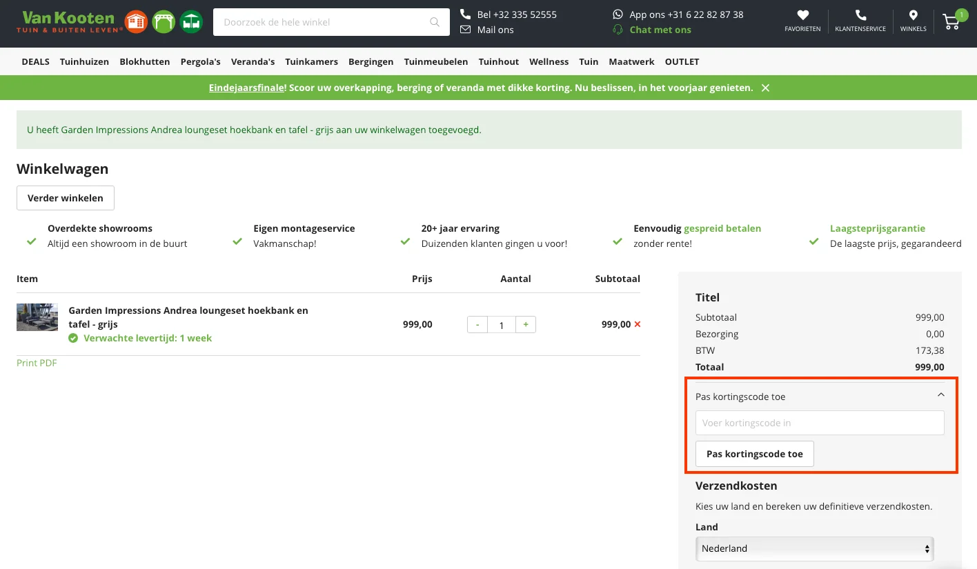 Hoe gebruik je de kortingscode - Van Kooten Tuin en Buiten Leven