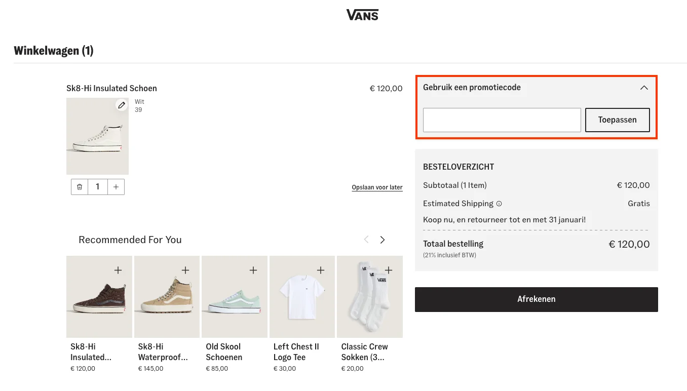 Hoe gebruik je de kortingscode - Vans