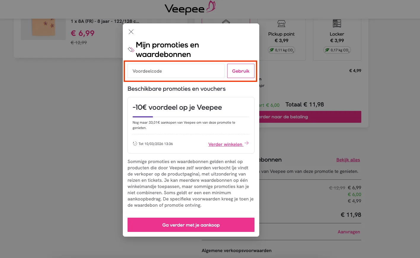 Hoe gebruik je de kortingscode - Veepee