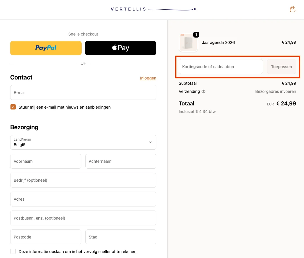 Hoe gebruik je de kortingscode - Vertellis