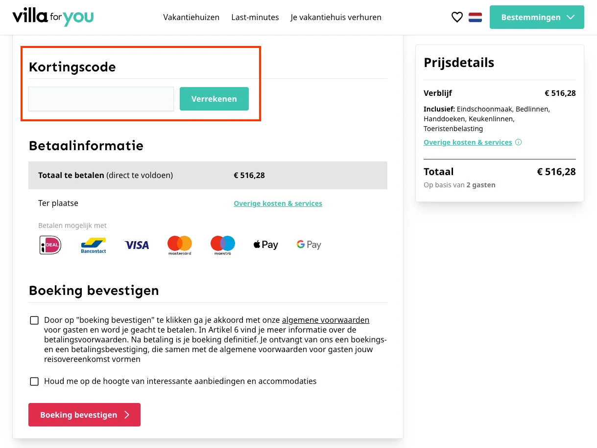 Zo gebruik je een Villa for you kortingscode - Villa for you