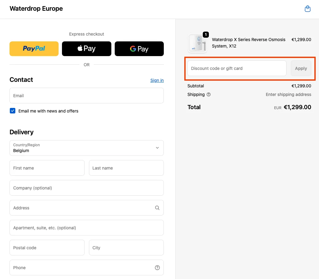 Hoe gebruik je de kortingscode - Waterdrop