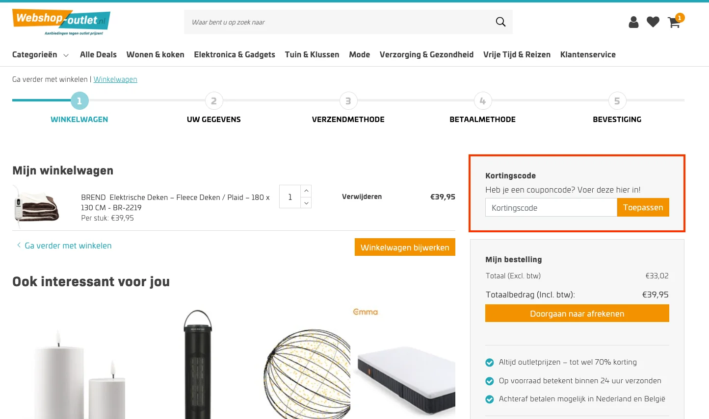 Hoe gebruik je de kortingscode - webshop outlet