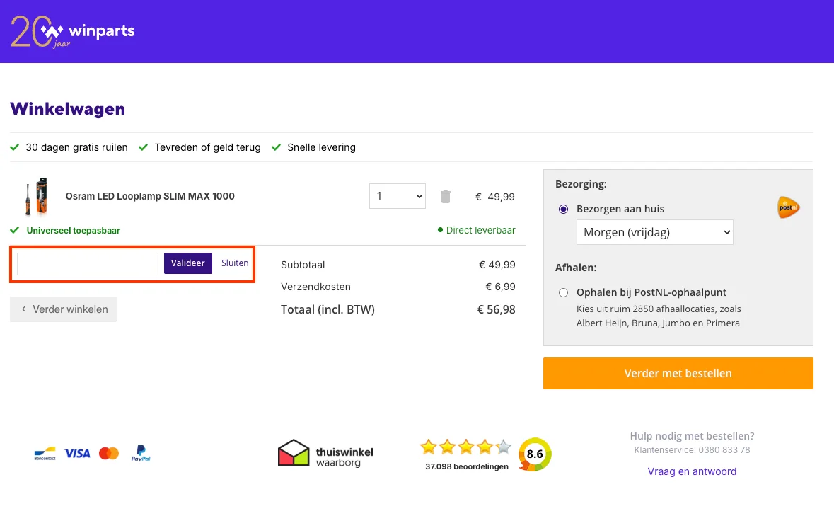 Hoe gebruik je de kortingscode - Winparts
