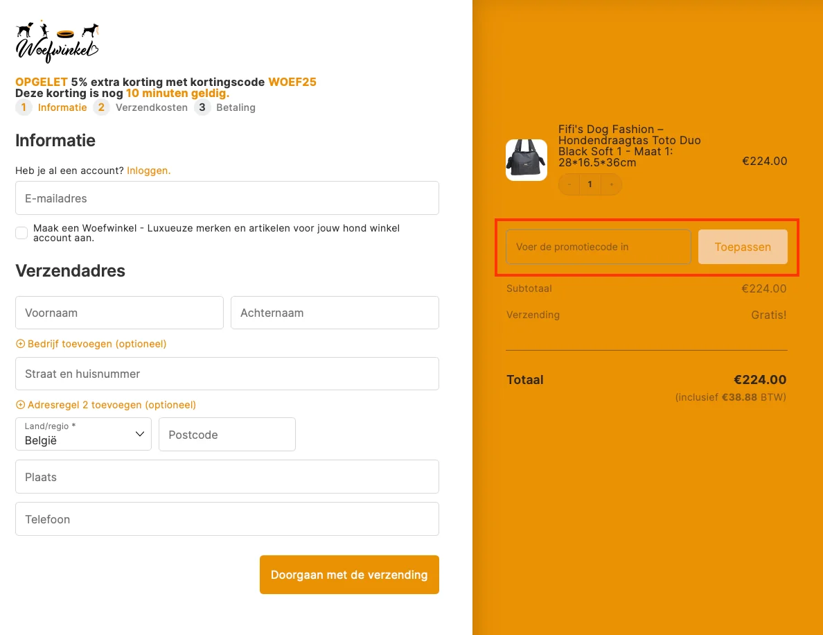 Hoe gebruik je de kortingscode - Woefwinkel