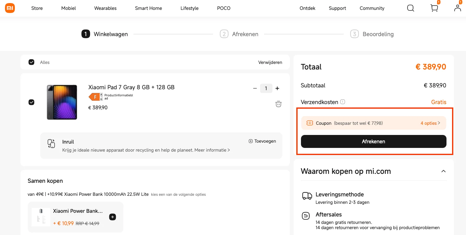 Hoe gebruik je de kortingscode - Xiaomi