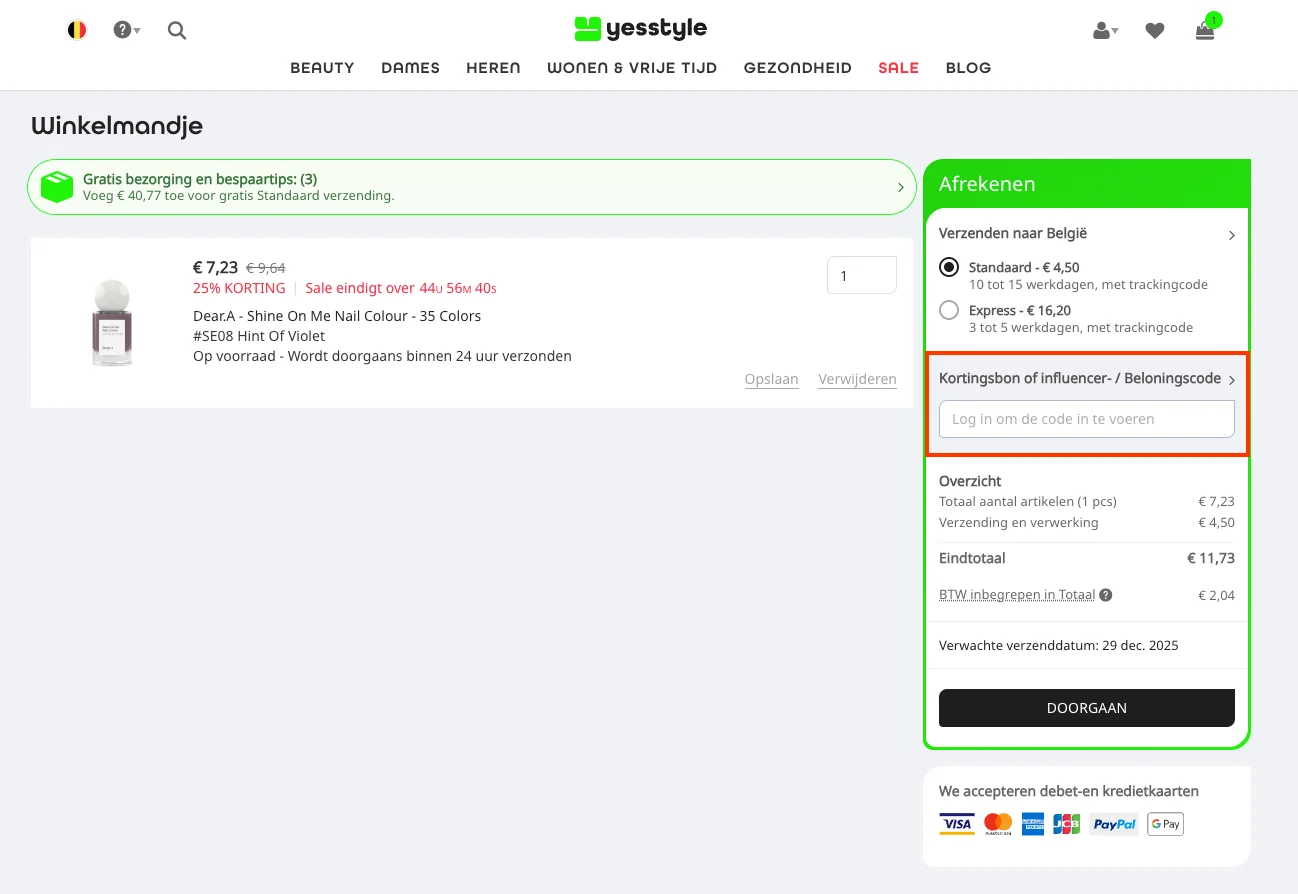 Hoe gebruik je de kortingscode - YesStyle