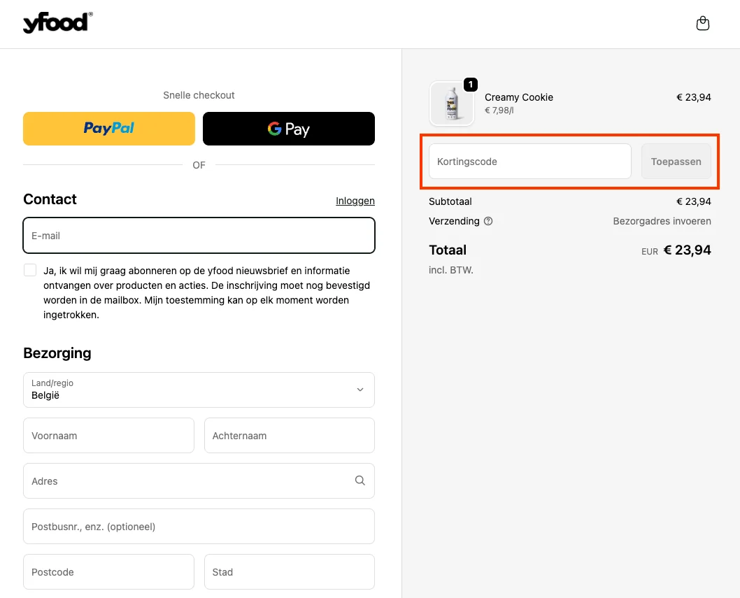 Hoe gebruik je de kortingscode - Yfood