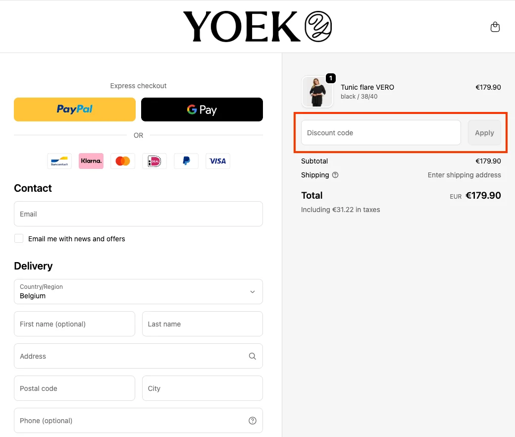 Hoe gebruik je de kortingscode - Yoek