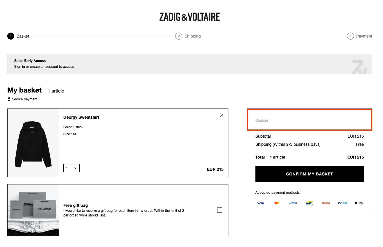 Hoe gebruik je de kortingscode - Zadig et Voltaire