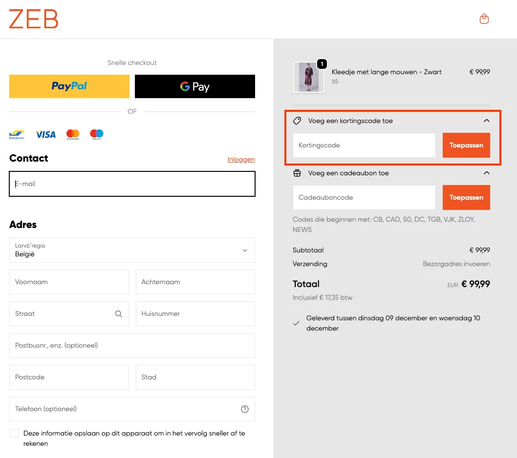 Hoe gebruik je de kortingscode - ZEB