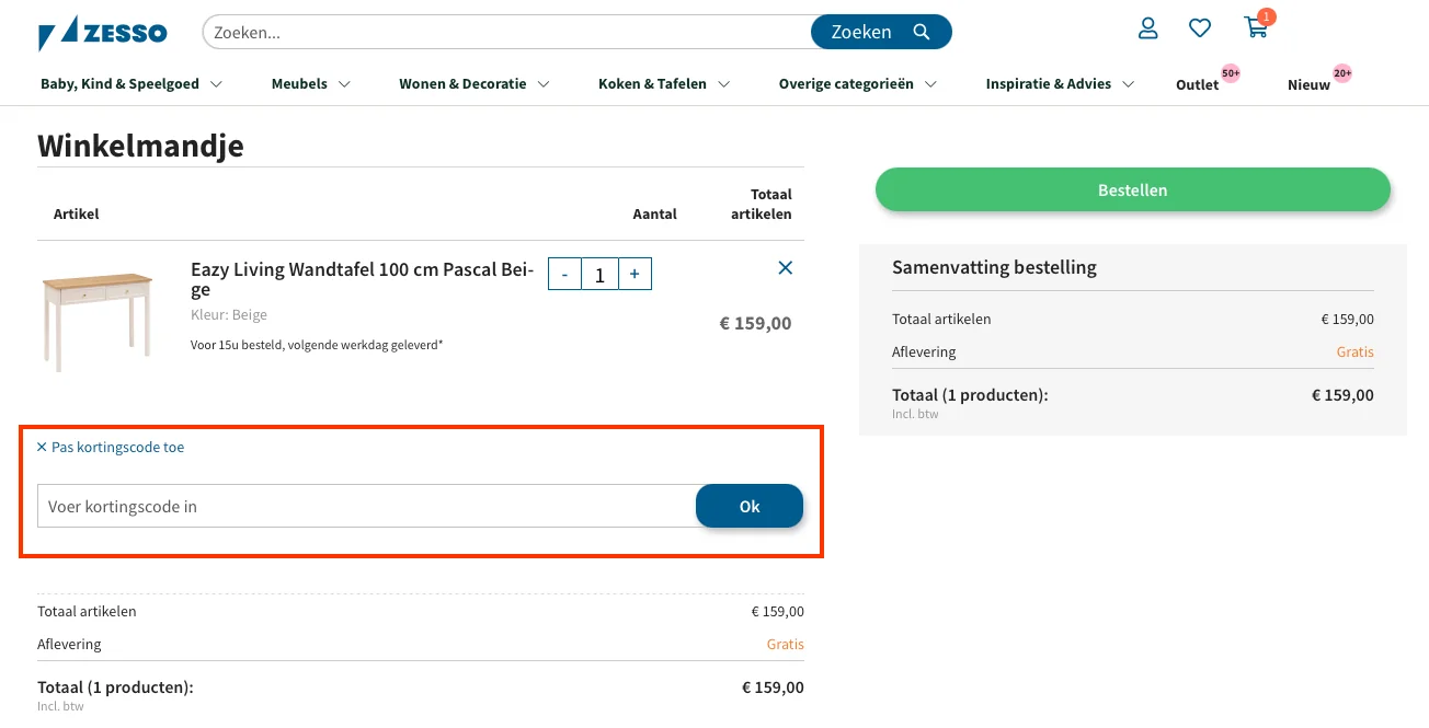 Hoe gebruik je de kortingscode - Zesso